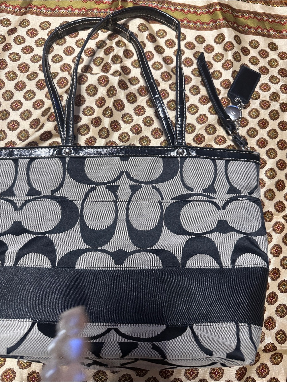 Coach Signature Canvas Tote in Black and Cream - Picture 6 of 10